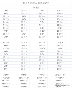 ​20以内的加减法练习题(一年级数学｜20以内混合加减口算练习题1000道)