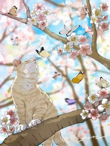 猫咪板绘插画,二次元猫咪唯美壁纸