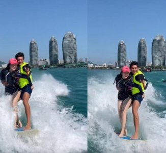 霍思燕杜江贴身冲浪引争议,两人中途陷入热吻,搂腰扶臀太开放